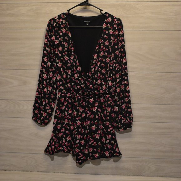 Floral Black and Pink Romper Express Sz S - Picture 4 of 5